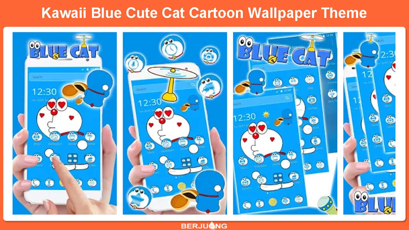 Kawaii Blue Cute Cat Cartoon Wallpaper Theme