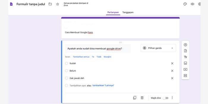 Cara membuat kuesioner Google Form di PC