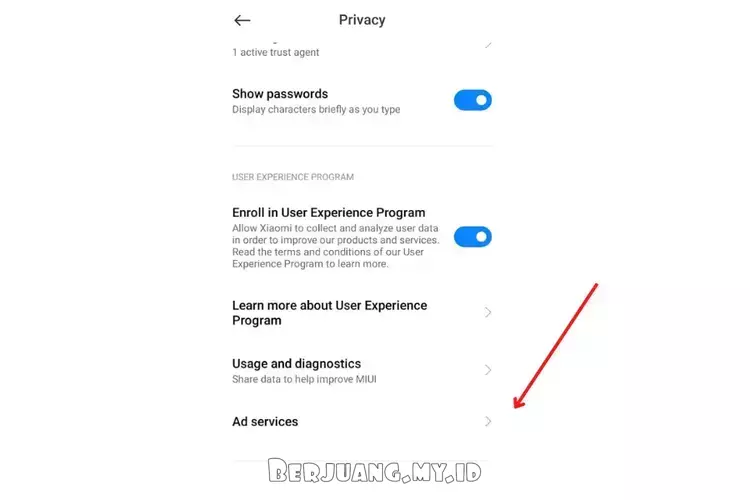 Cara menghilangkan iklan di HP Xiaomi melalui Layanan Iklan